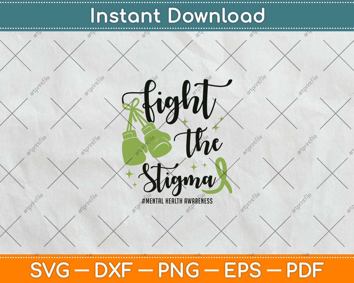 Fight The Stigma Mental Health Awareness May Green Ribbon Svg Digital Cutting File