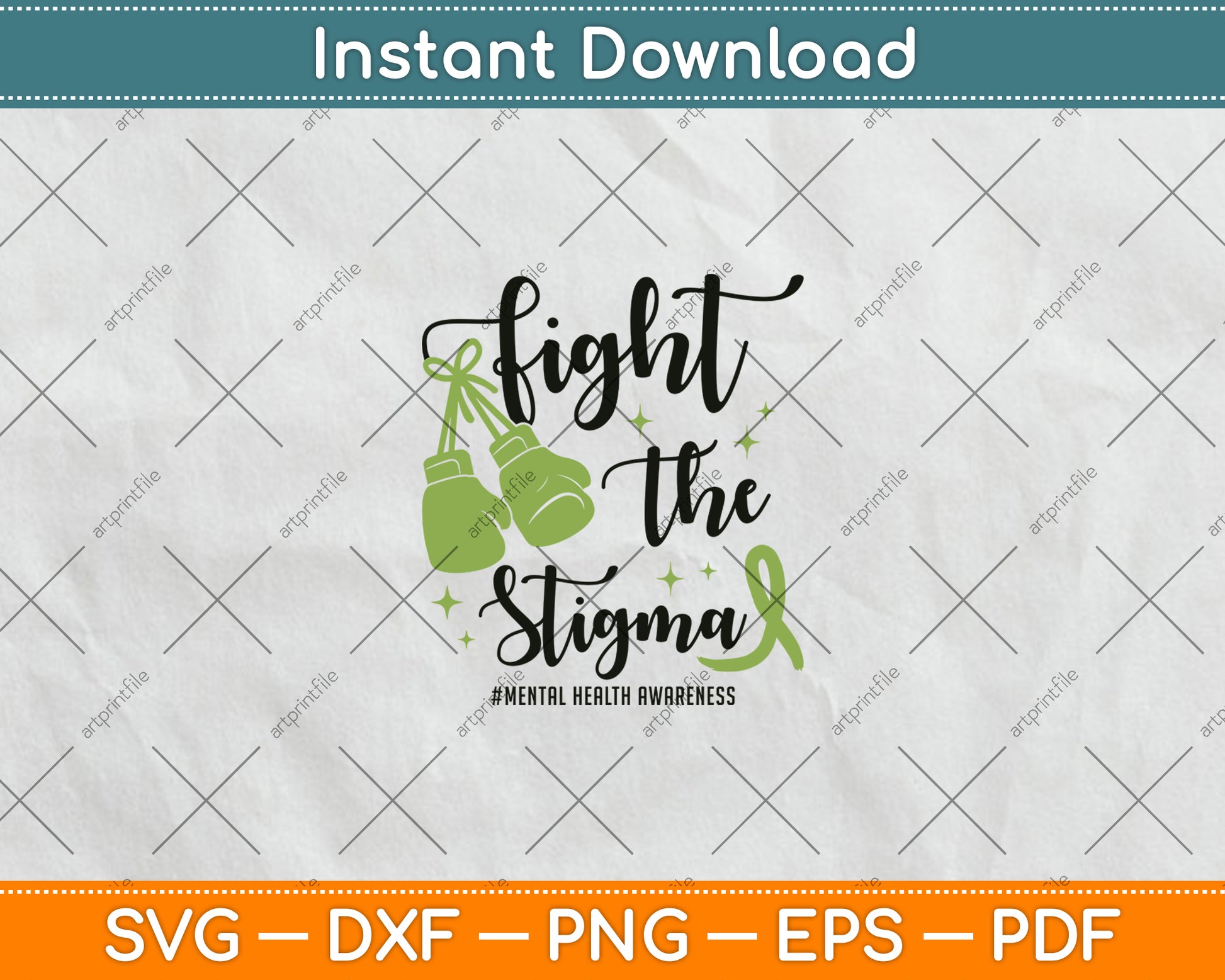 Fight The Stigma Mental Health Awareness May Green Ribbon Svg Digital Cutting File