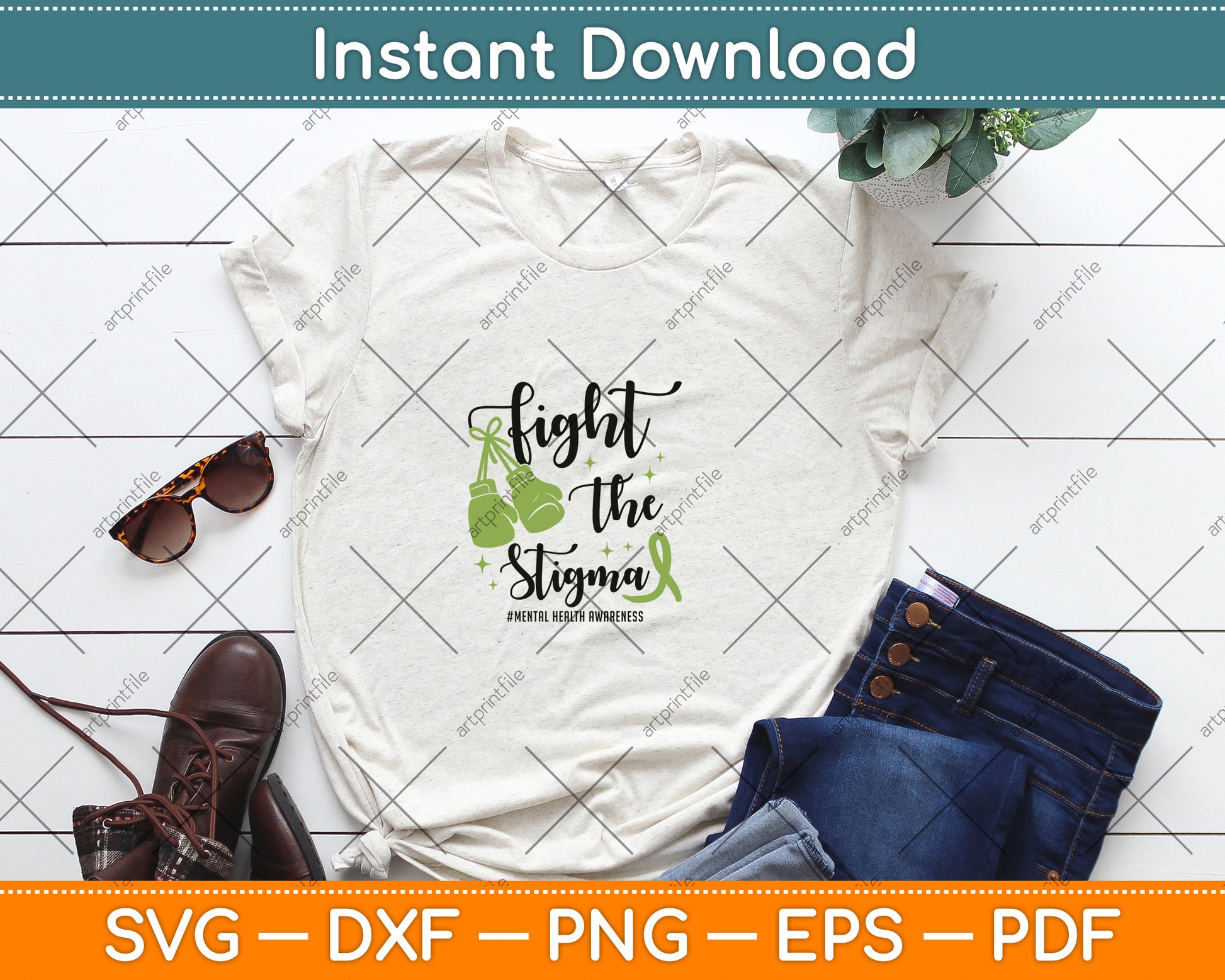 Fight The Stigma Mental Health Awareness May Green Ribbon Svg Digital Cutting File