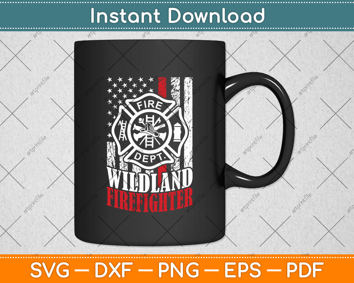 American Flag Fire Dept Wildland Firefighter Red Thin Line Svg Digital Cutting File