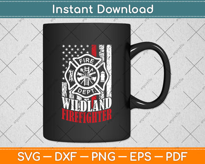 American Flag Fire Dept Wildland Firefighter Red Thin Line Svg Digital Cutting File