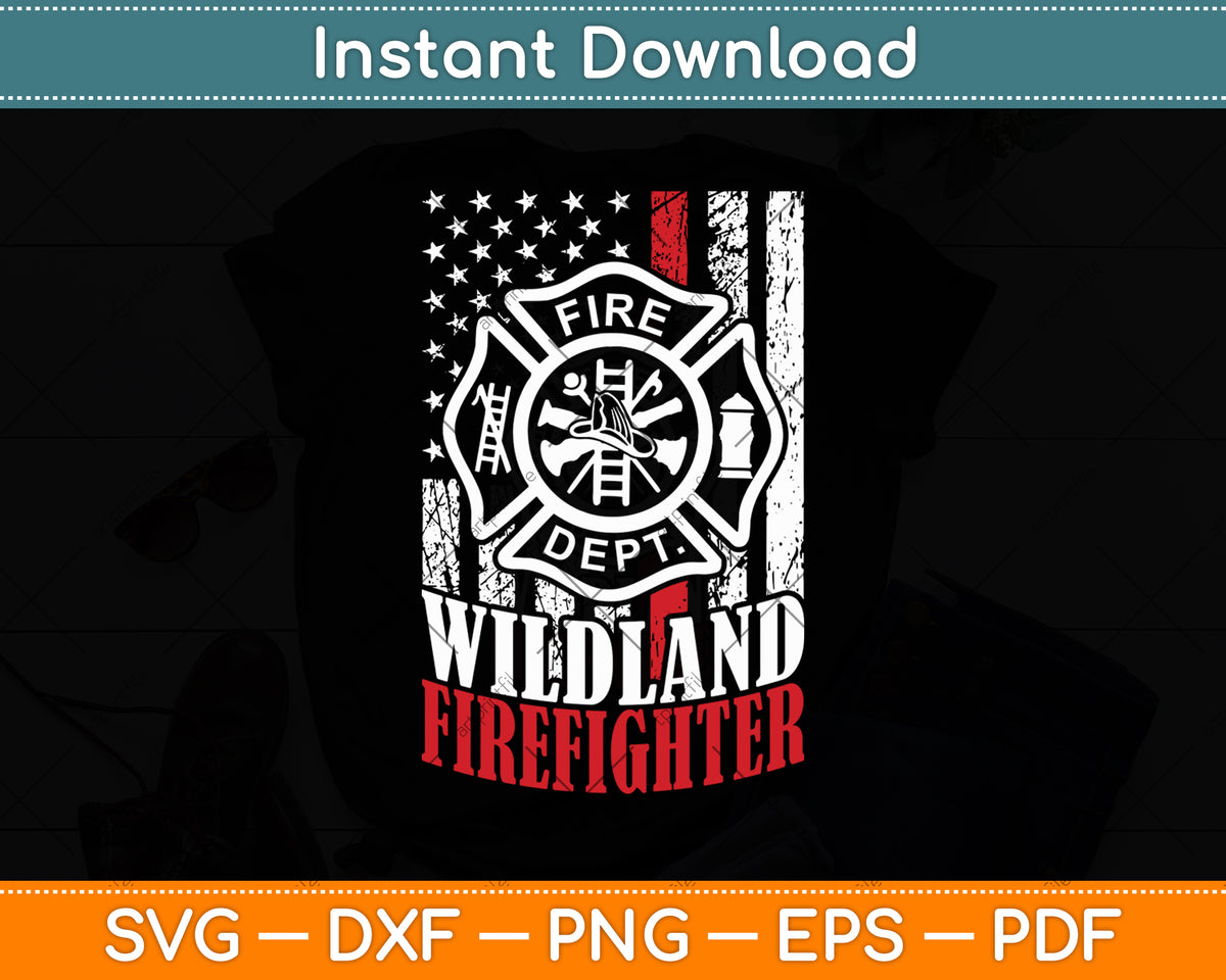 American Flag Fire Dept Wildland Firefighter Red Thin Line Svg Digital Cutting File