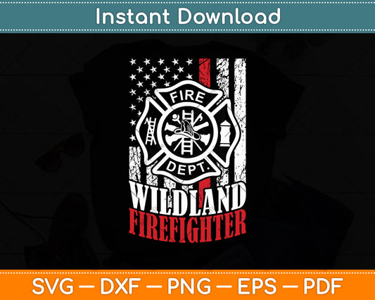 American Flag Fire Dept Wildland Firefighter Red Thin Line Svg Digital Cutting File