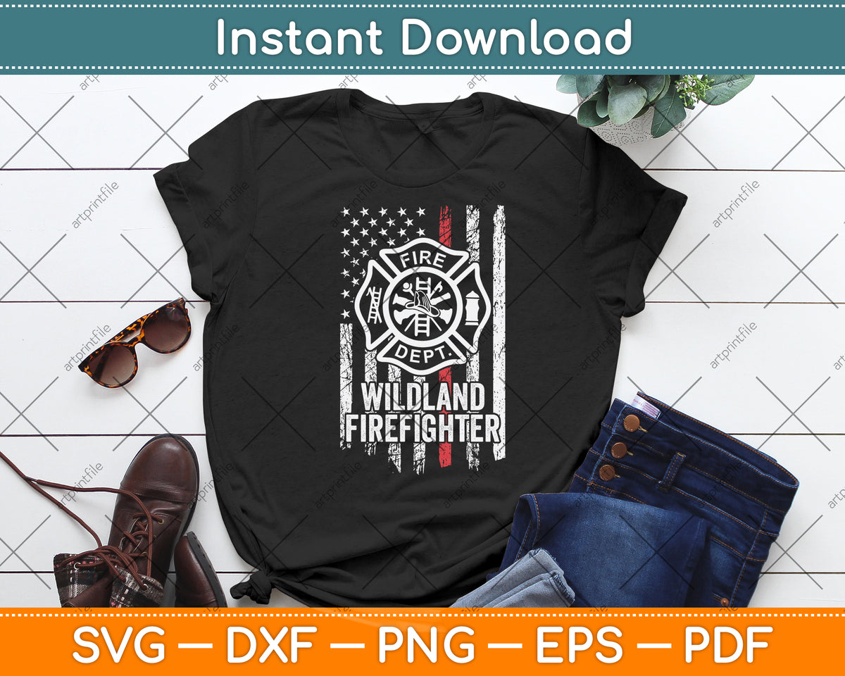 American Flag Firefighter Red Thin Line Wildland Firefighter Svg Digital Cutting File
