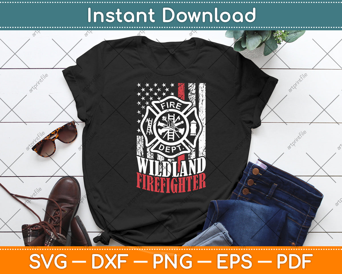 American Flag Fire Dept Wildland Firefighter Red Thin Line Svg Digital Cutting File