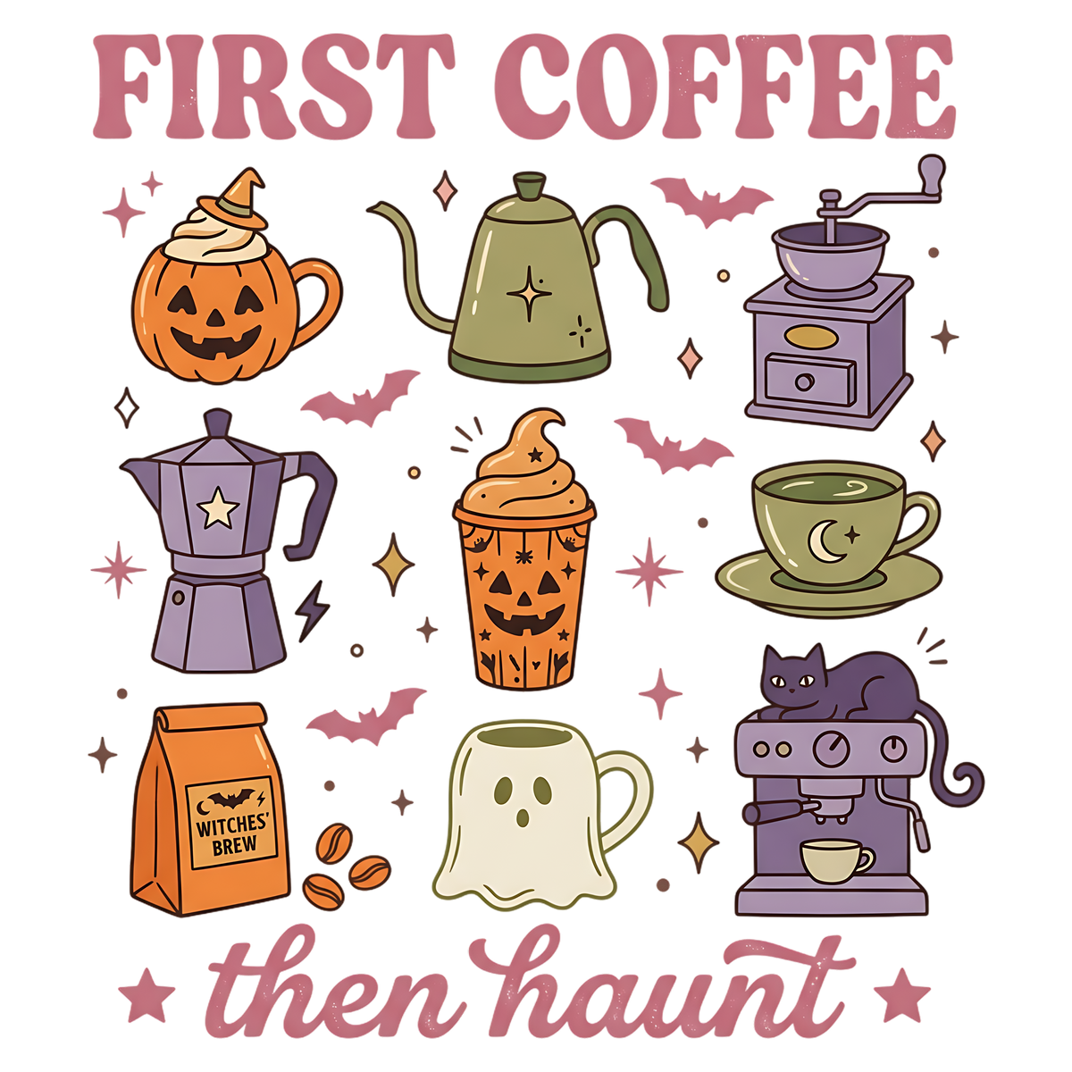 First Coffee Then Haunt Halloween PNG