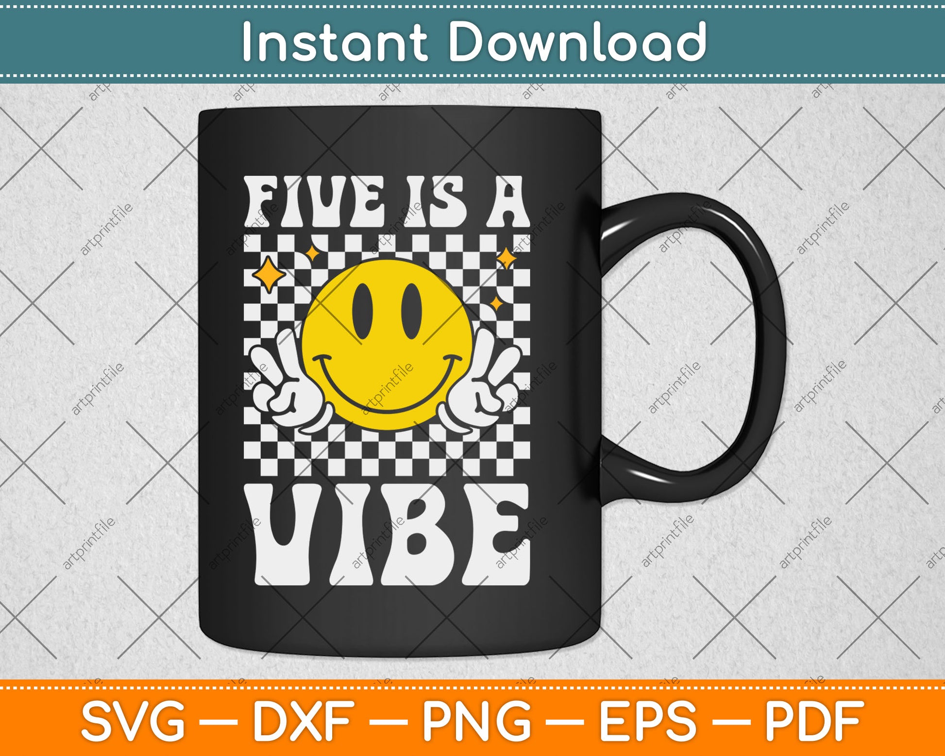 Five Is A Vibe 5th Birthday Groovy Boys Girls 5 Years Old Svg Digital Cutting File