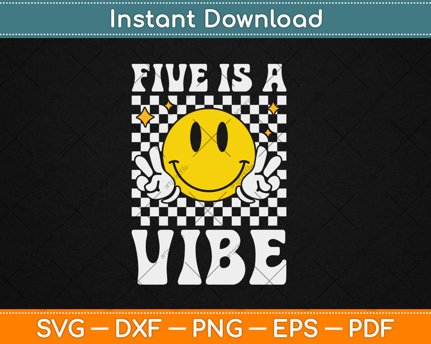 Five Is A Vibe 5th Birthday Groovy Boys Girls 5 Years Old Svg Digital Cutting File