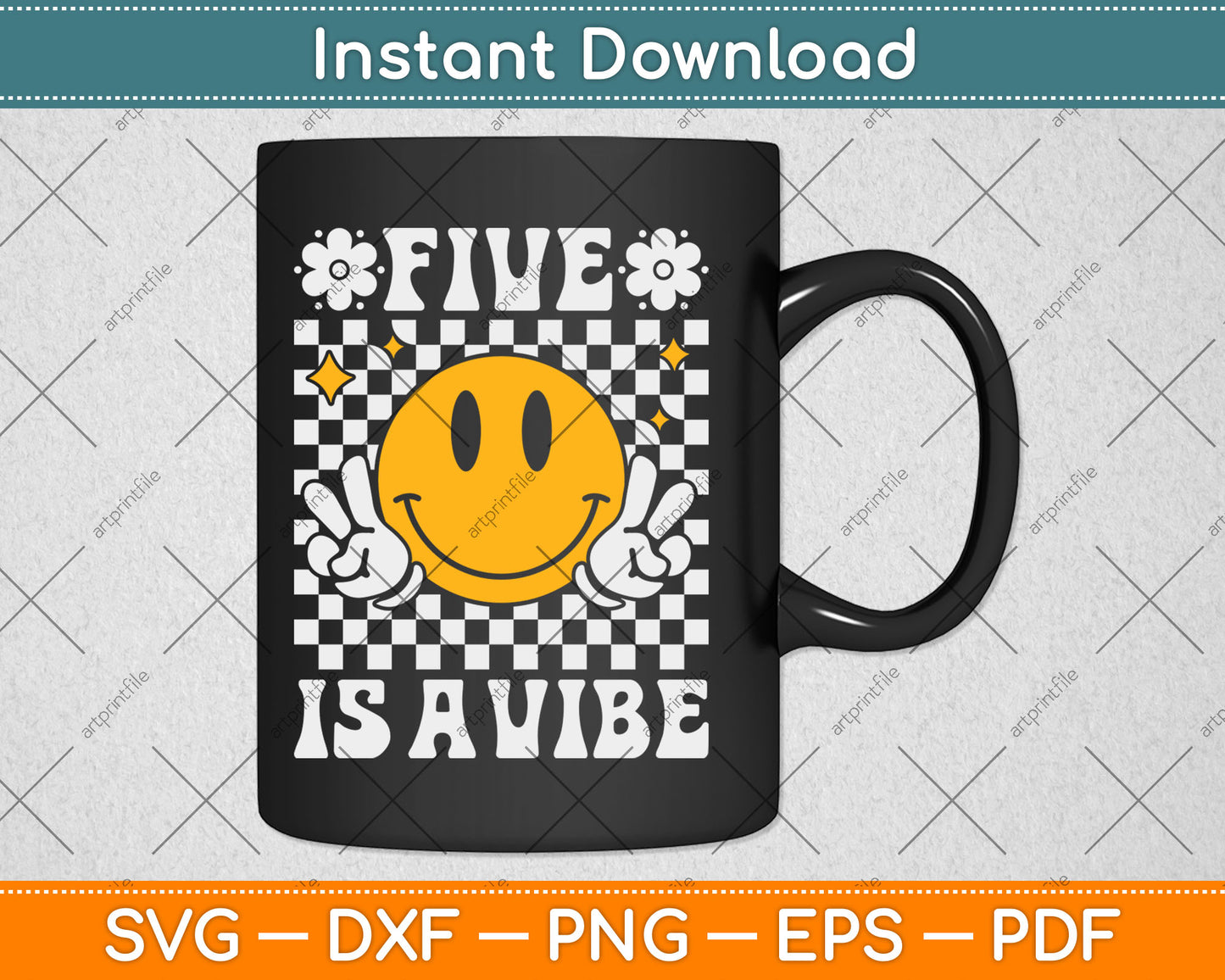 Five Is A Vibe 5th Birthday Groovy Pink Girls 5 Years Old Svg Design Cutting File