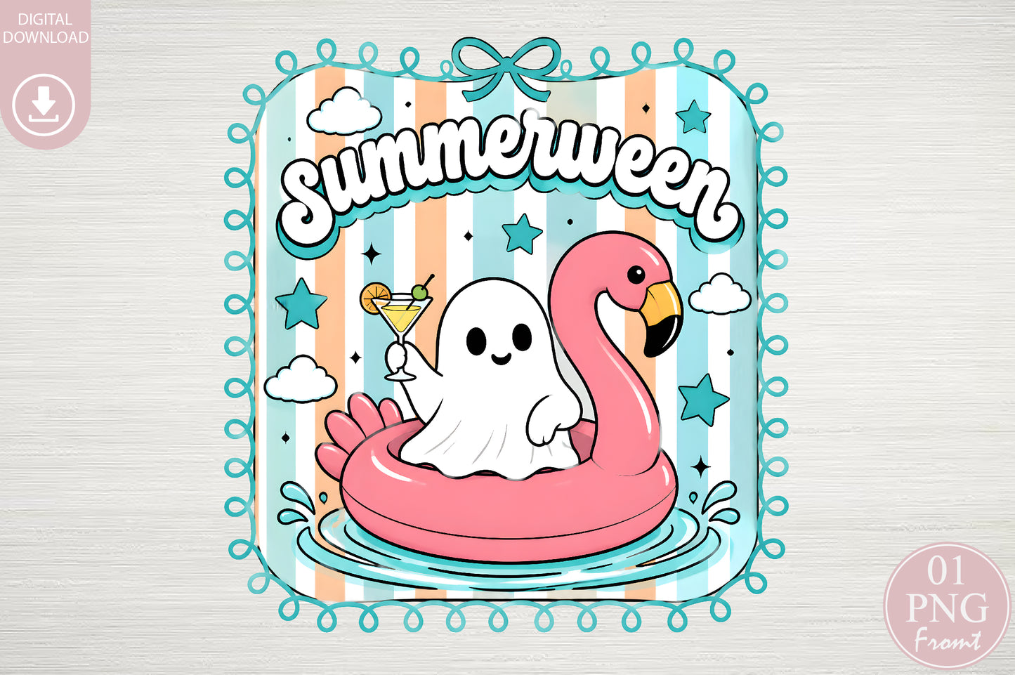 Flamingo Ghost Summerween PNG Cute Spooky Summer Sublimation Design