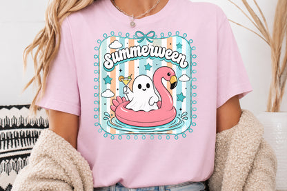 Flamingo Ghost Summerween PNG Cute Spooky Summer Sublimation Design