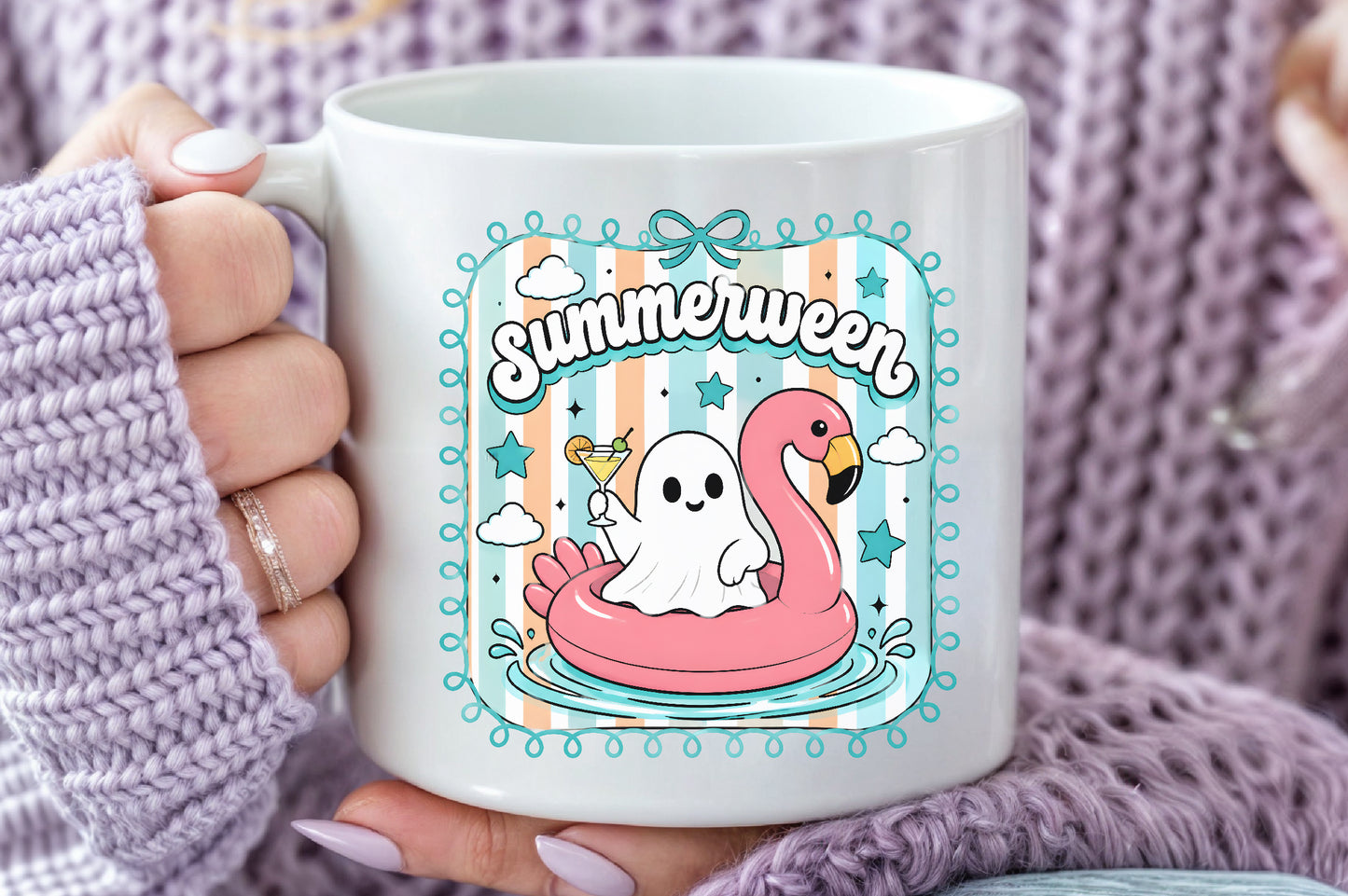 Flamingo Ghost Summerween PNG Cute Spooky Summer Sublimation Design