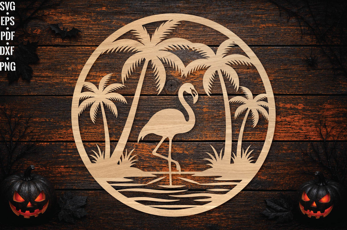 Flamingo Palm Tree Round Laser Cut SVG, Tropical Flamingo Wall Decor, Beach Summer Cut File