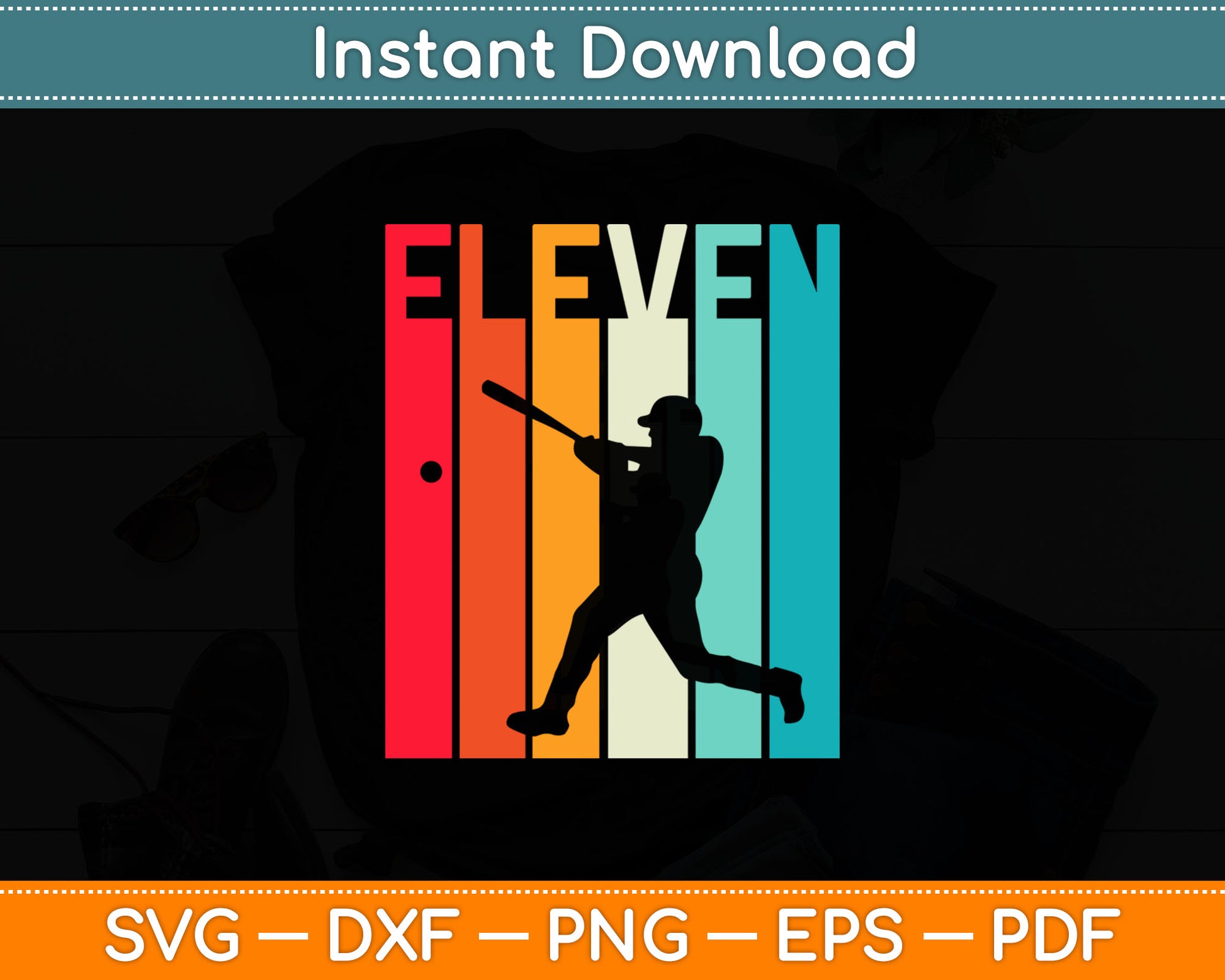 11th Birthday Gift Eleven Vintage Baseball 11 Year Old Svg Digital Cutting File