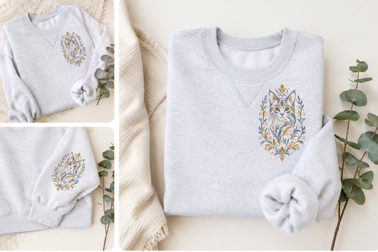 Floral Boho Cat Embroidery Design