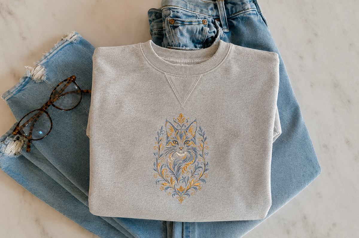 Floral Boho Cat Embroidery Design