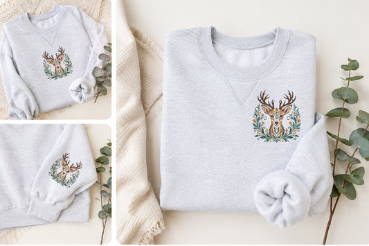 Floral Boho Deer Embroidery Design