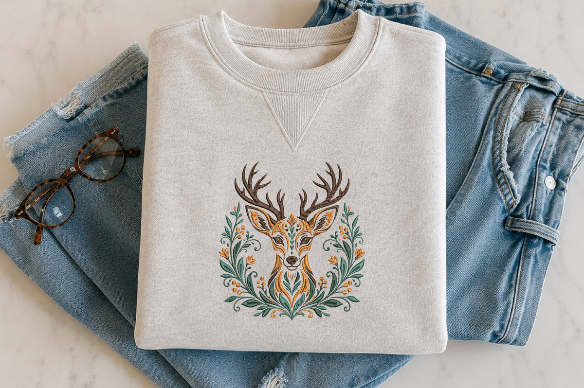 Floral Boho Deer Embroidery Design