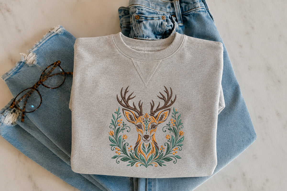 Floral Boho Deer Embroidery Design
