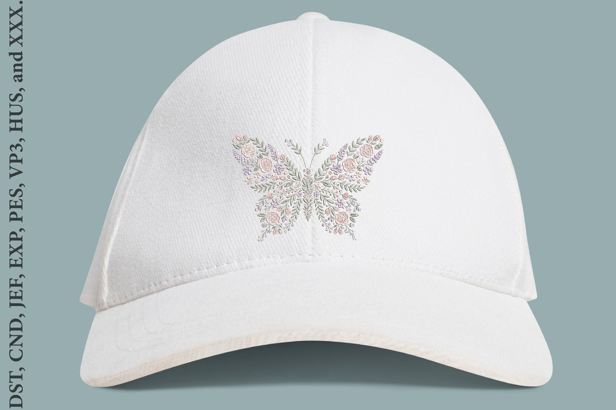 Floral Butterfly Embroidery Design – Beautiful Butterfly & Flower Machine Embroidery Pattern, Elegant Nature Floral Embroidery Design