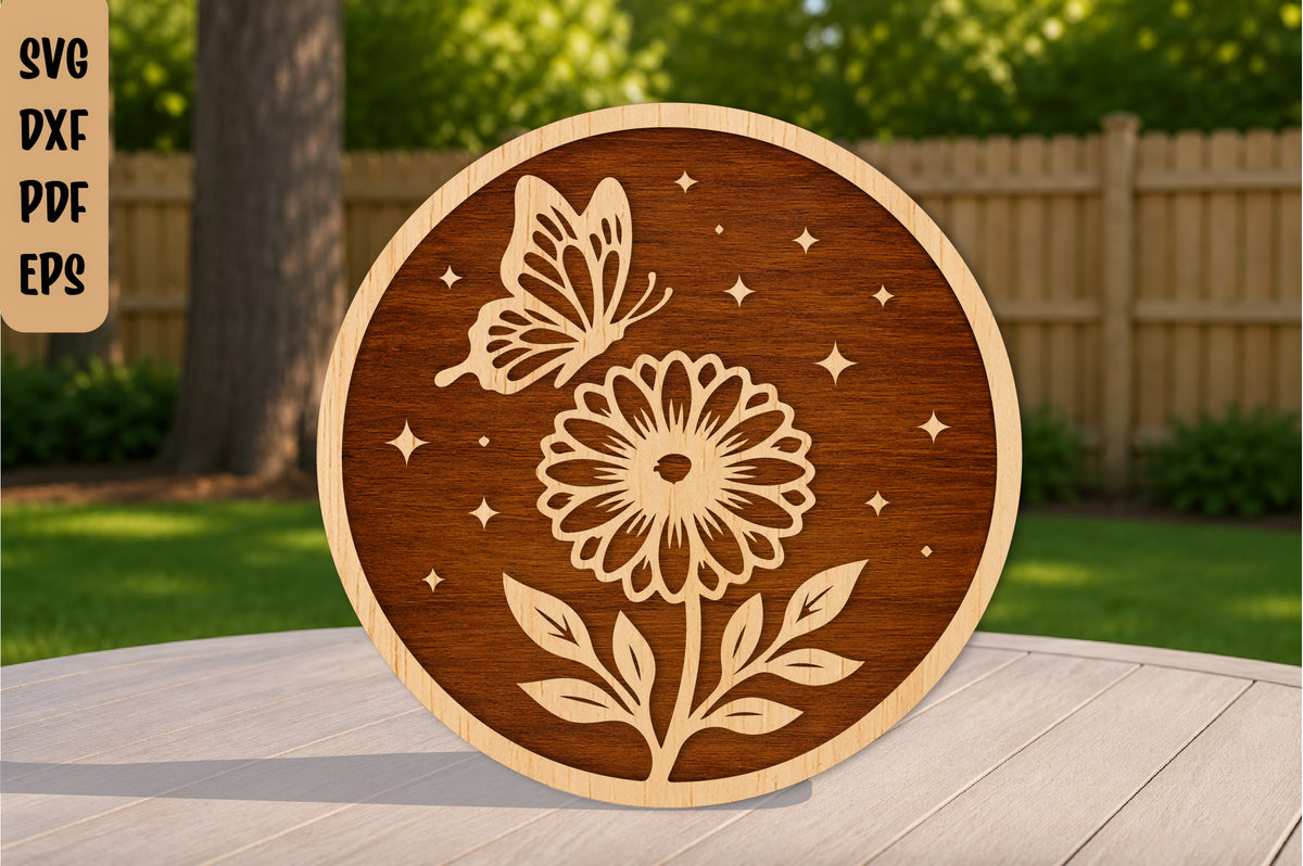 Floral Butterfly Flower Laser Cut SVG