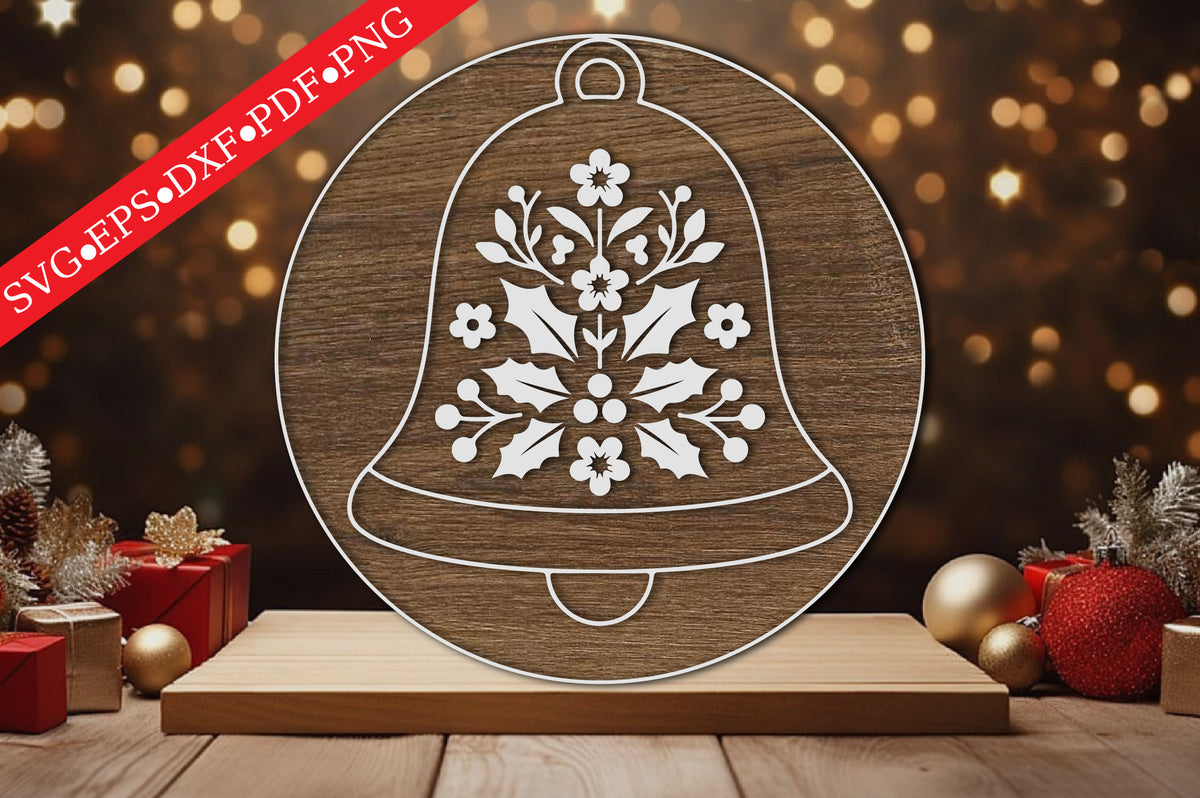 Floral Christmas Bell Laser Cut SVG