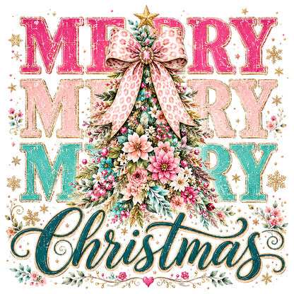 Floral Merry Christmas Tree PNG