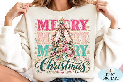 Floral Merry Christmas Tree PNG