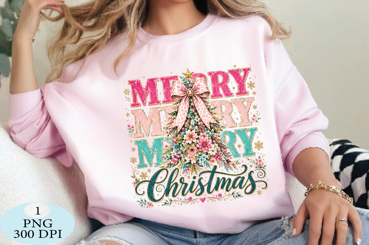 Floral Merry Christmas Tree PNG