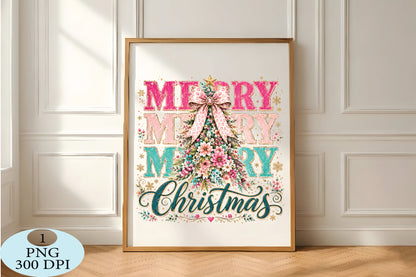Floral Merry Christmas Tree PNG
