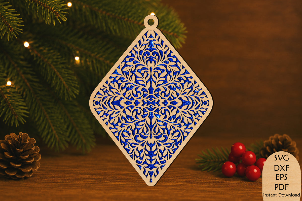 Floral Diamond Christmas Ornament Laser Cut SVG Elegant Holiday Design