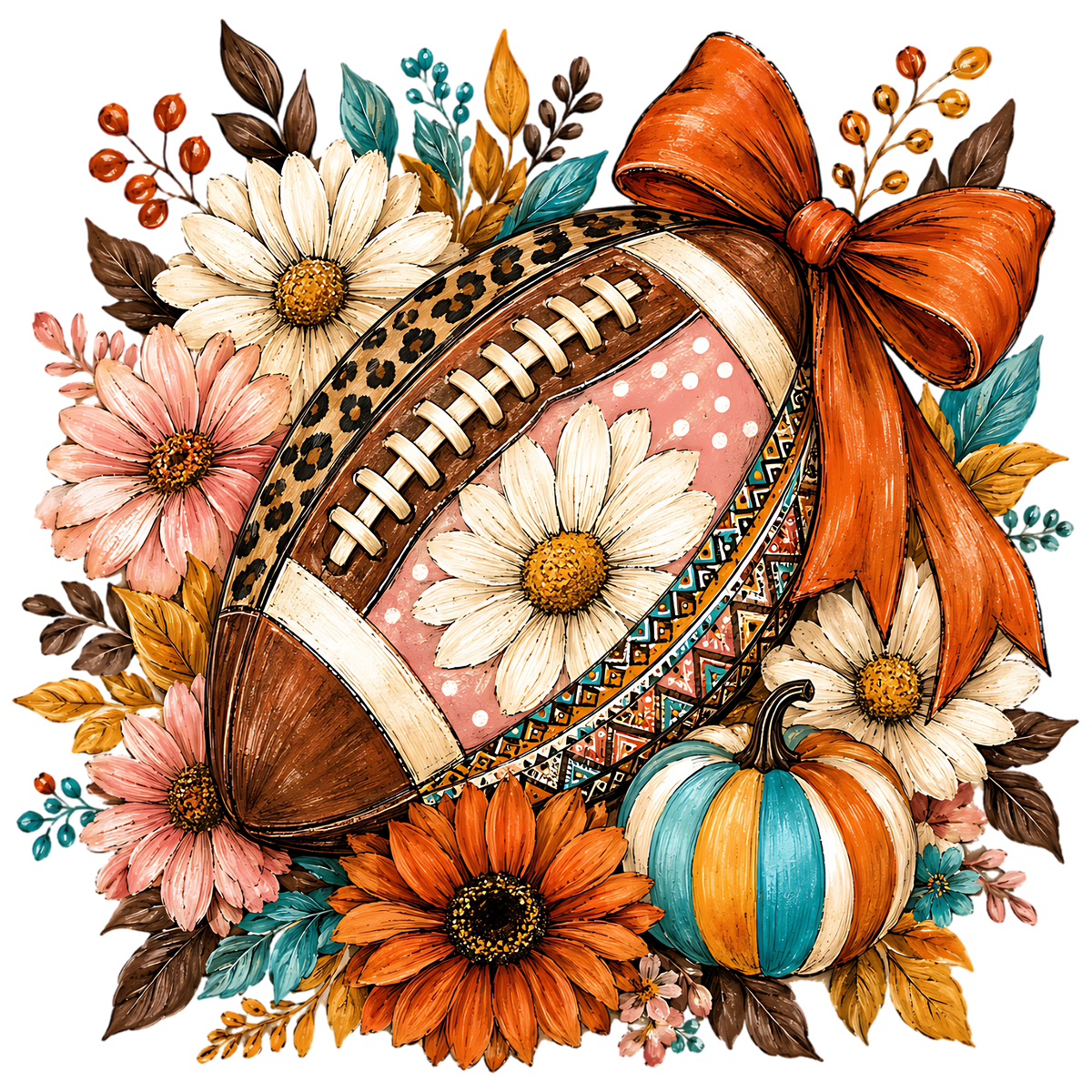 Floral Fall Football Pumpkin PNG