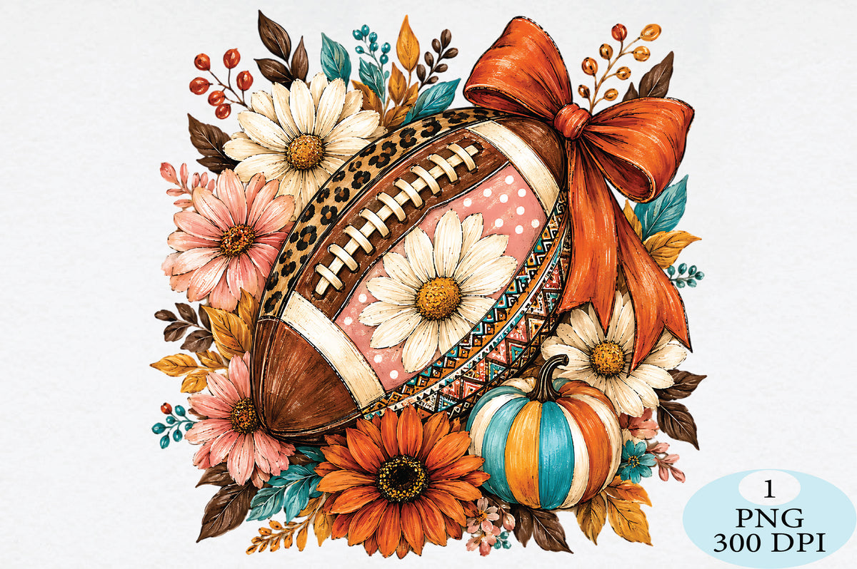 Floral Fall Football Pumpkin PNG