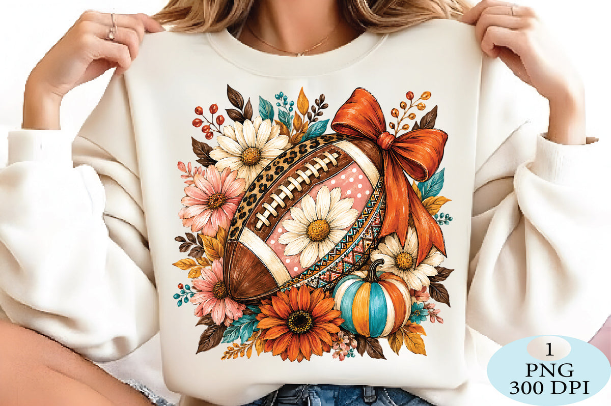 Floral Fall Football Pumpkin PNG