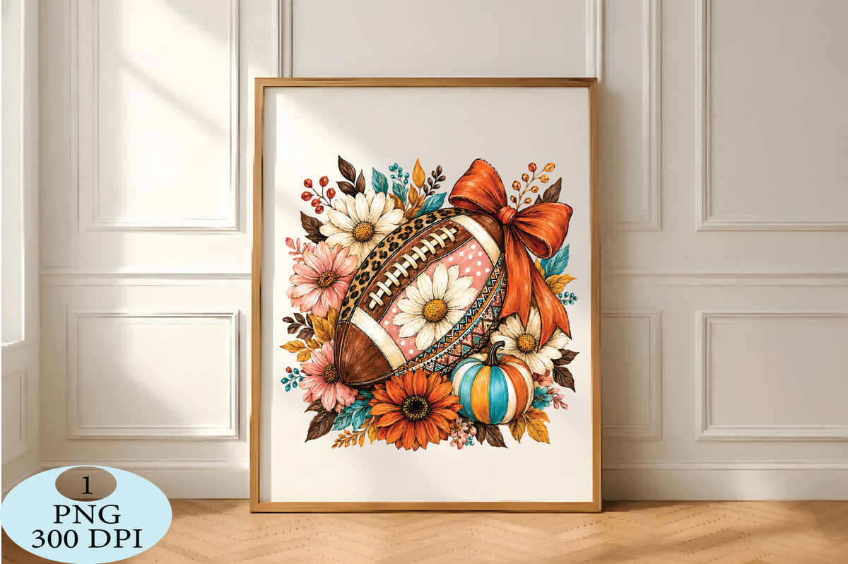Floral Fall Football Pumpkin PNG