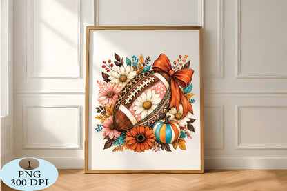 Floral Fall Football Pumpkin PNG
