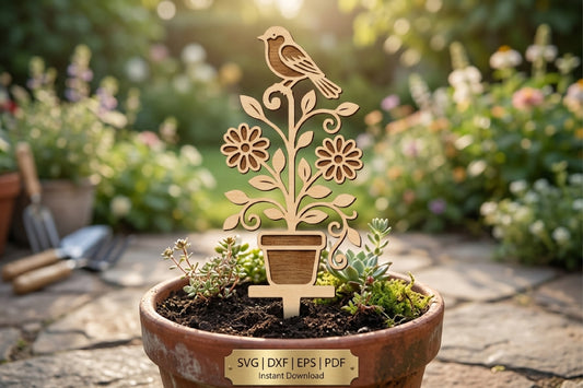 Floral Garden Plant Marker Laser Cut SVG File