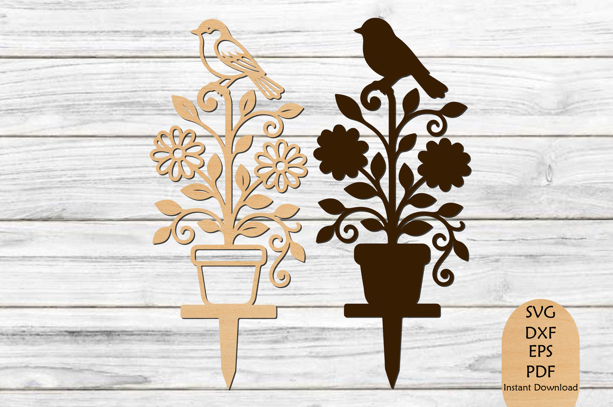 Floral Garden Plant Marker Laser Cut SVG File