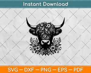 Floral Highland Cow Svg Digital Cutting File