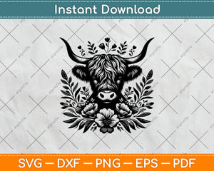 Floral Highland Cow Svg Png Digital Cutting File