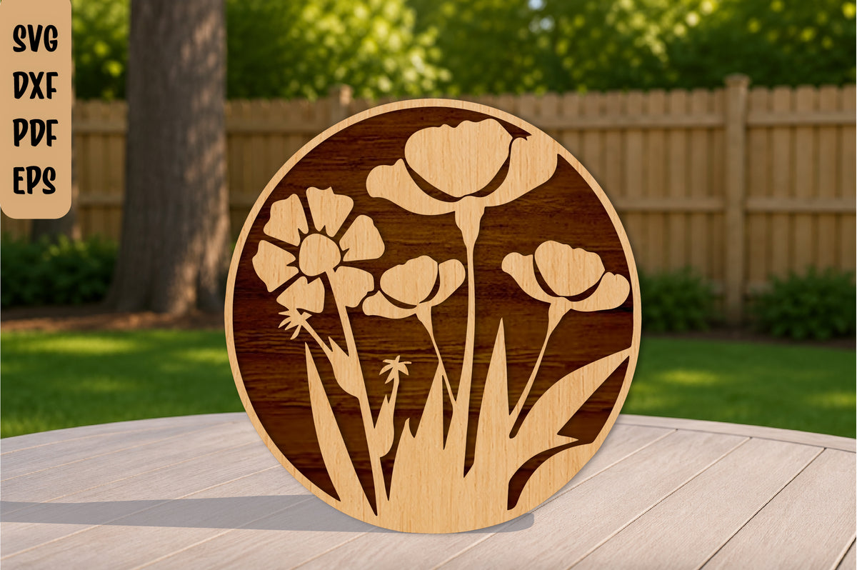 Floral Poppy Flower Laser Cut SVG