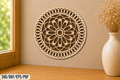 Floral Mandala Round Laser Cut SVG