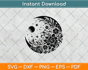 Floral Moon Svg Digital Craft Cutting File