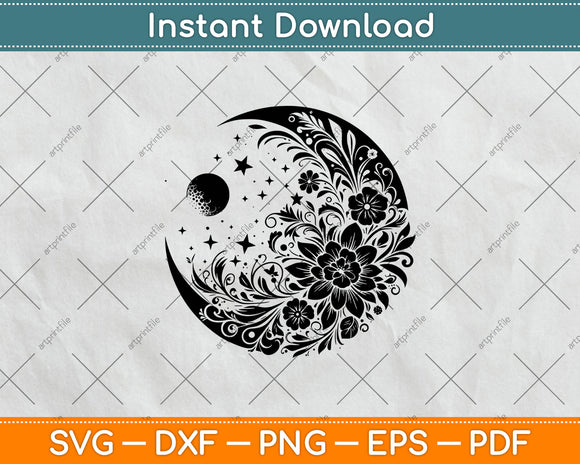 Floral Moon Svg Digital Craft Cutting File