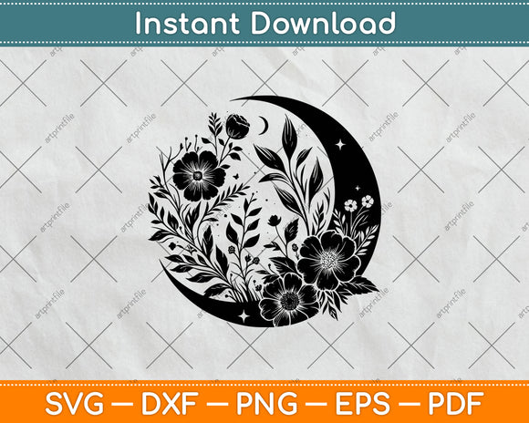 Floral Moon Svg Digital Cutting File