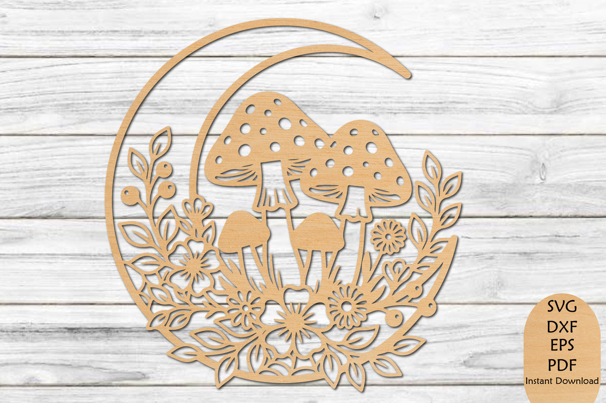 Floral Mushroom Moon Laser Cut SVG File
