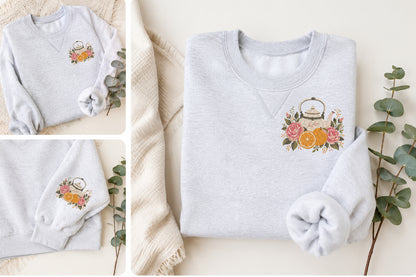 Floral Orange Teapot Embroidery Design
