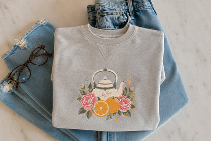 Floral Orange Teapot Embroidery Design