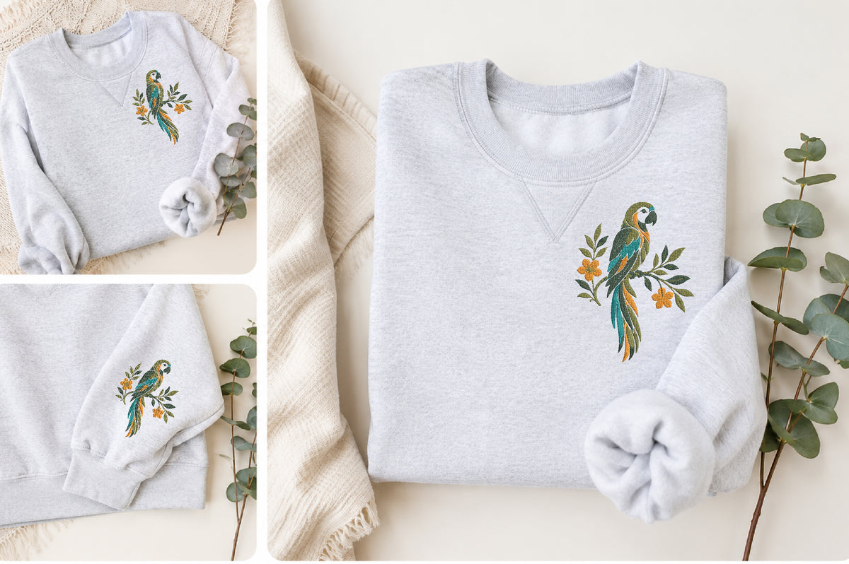 Floral Parrot Embroidery Design