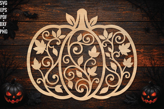 Floral Pumpkin Laser Cut SVG, Pumpkin Vine Cut File, Halloween Pumpkin Wall Decor
